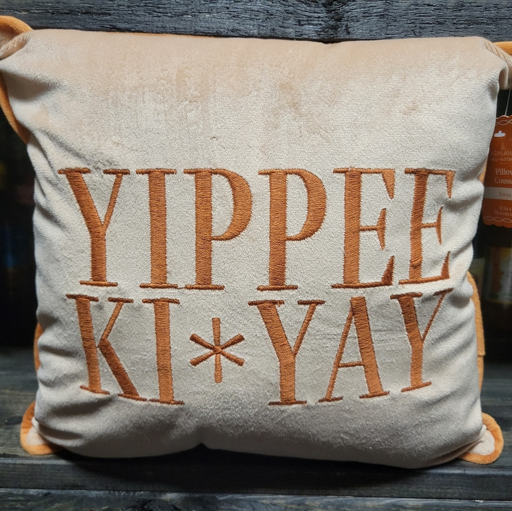 Yippee Ki-Yay Throw Pillow - Orange and Cream